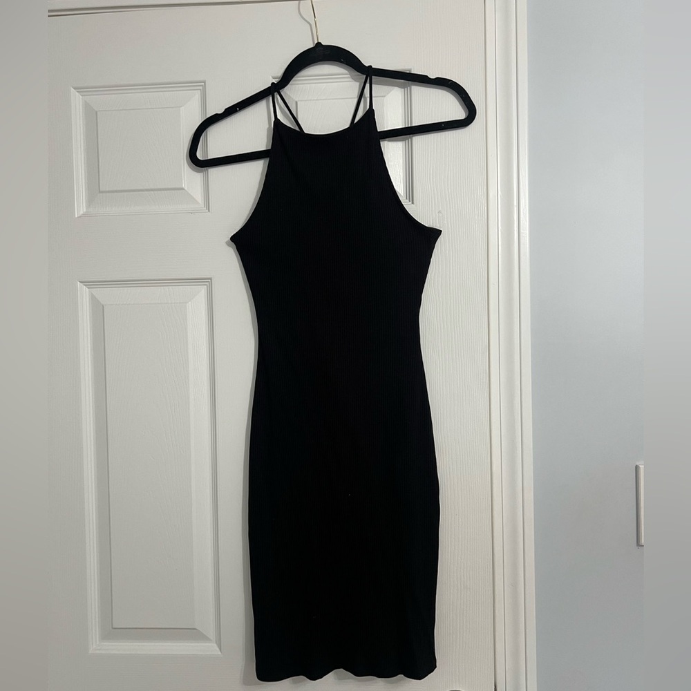 H&M black halter body con black dress